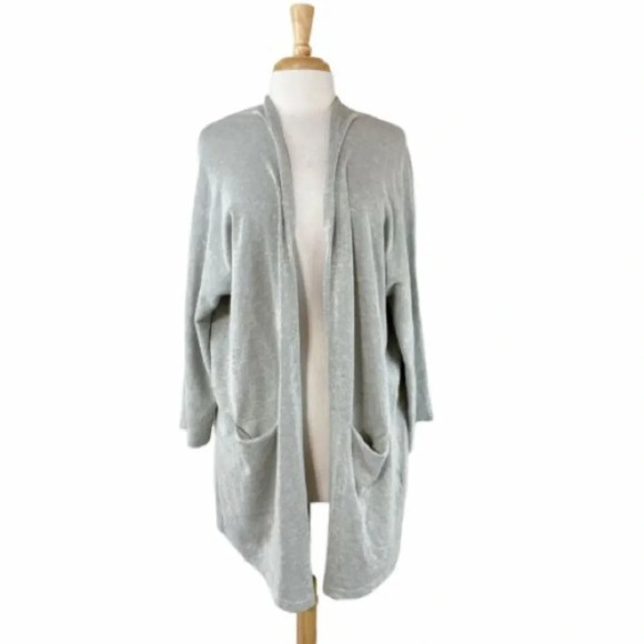 Donni Sandwash Gray Ribbed Open Front Cardigan Sweater OS - Picture 2 of 5